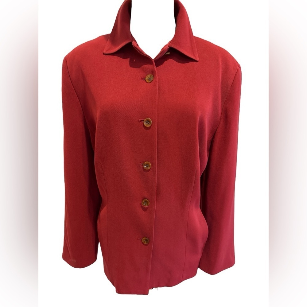 Y2K VALERIE STEVENS RUSSETT RED CREPE RELAXED FIT BLAZER LAGENLOOK PLUS SZ 16W - Picture 3 of 7